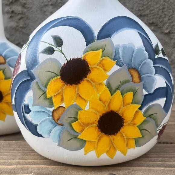 Vintage Hand Painted Sunflower Demijohn Vase Set - Picture 10 of 10